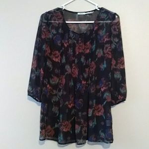 Kimchi Blue Semi Sheer Black Abstract 3/4 Sleeve